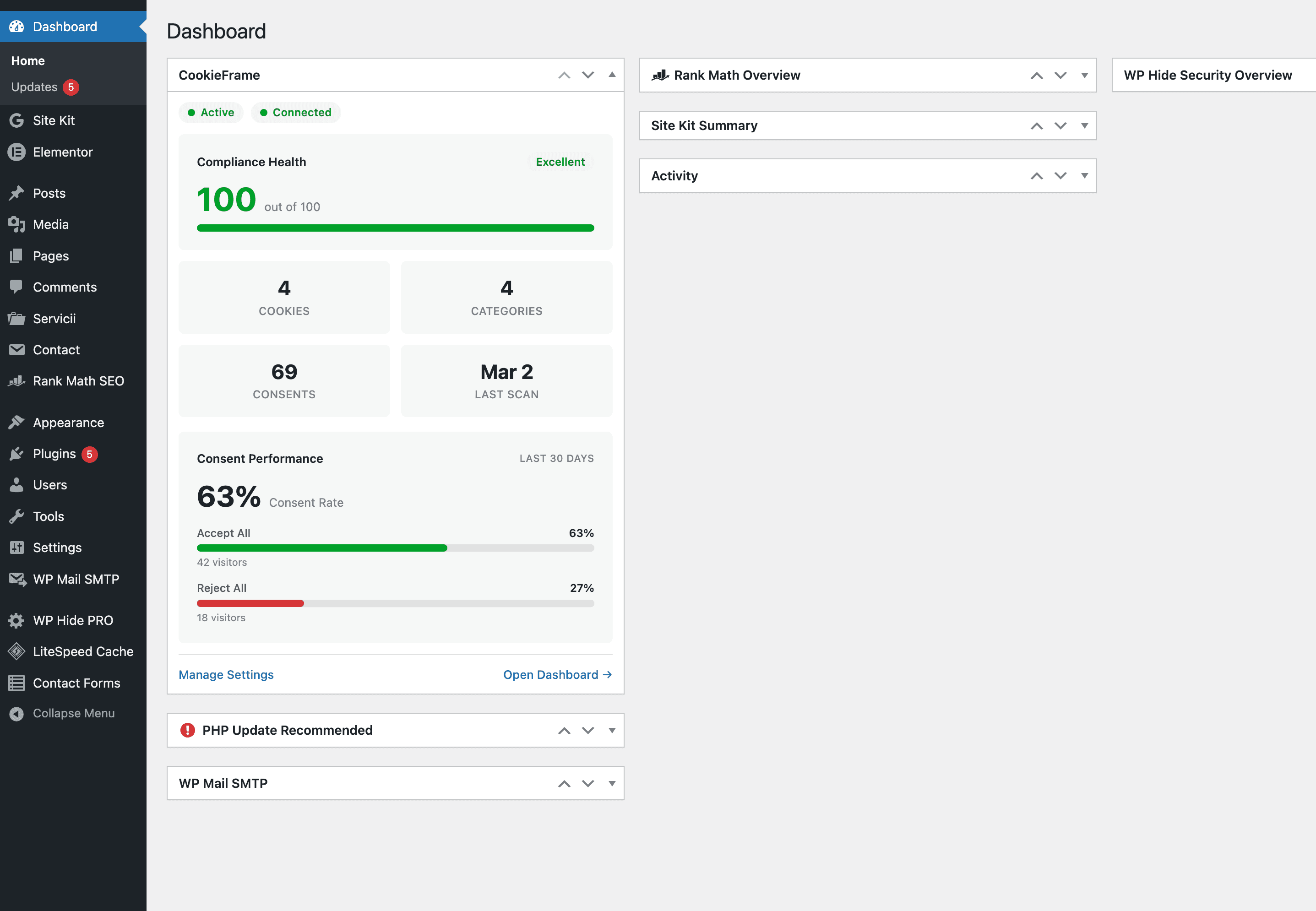 CookieFrame dashboard widget