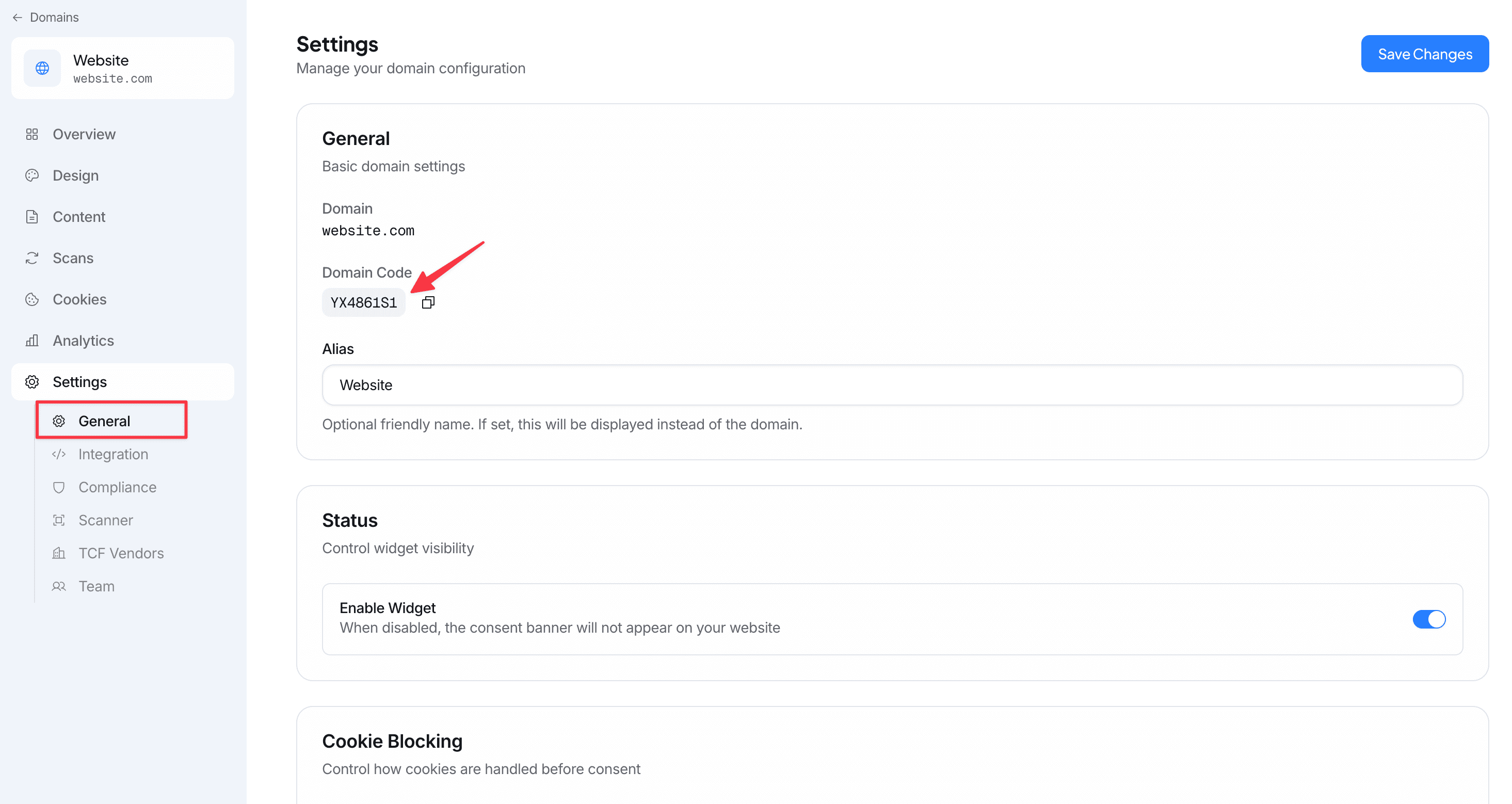 Finding your Domain ID in the CookieFrame dashboard